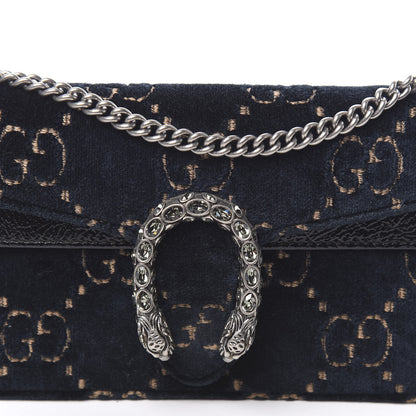 Gucci Velvet GG Monogram Super Mini Dionysus Shoulder Bag Blue Beige Black 9 of 10