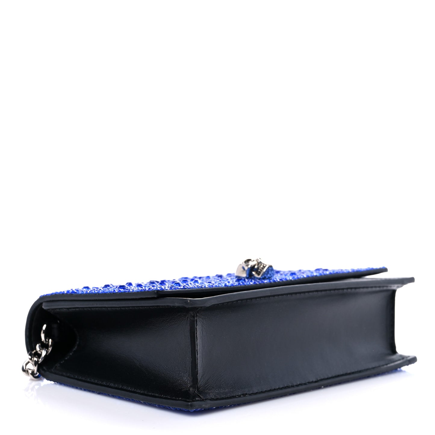 Calfskin Crystal Chain Clutch Blue Black