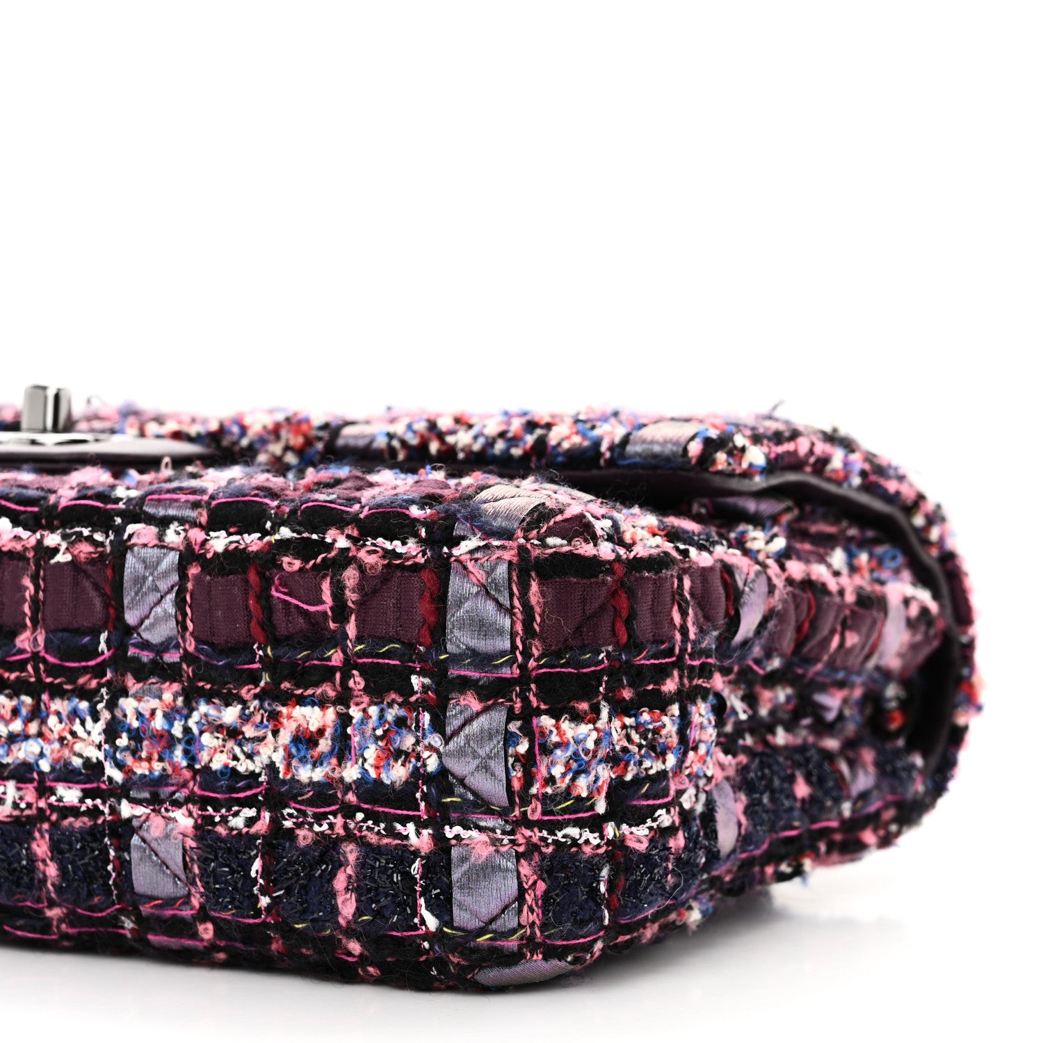 Chanel Tweed Quilted Medium Double Flap Dark Purple 10 of 11