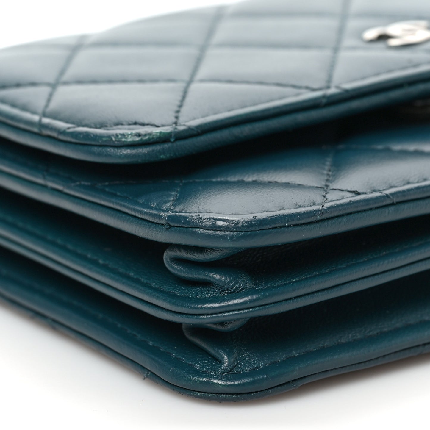 Lambskin Quilted Mini Wallet On Chain WOC Turquoise