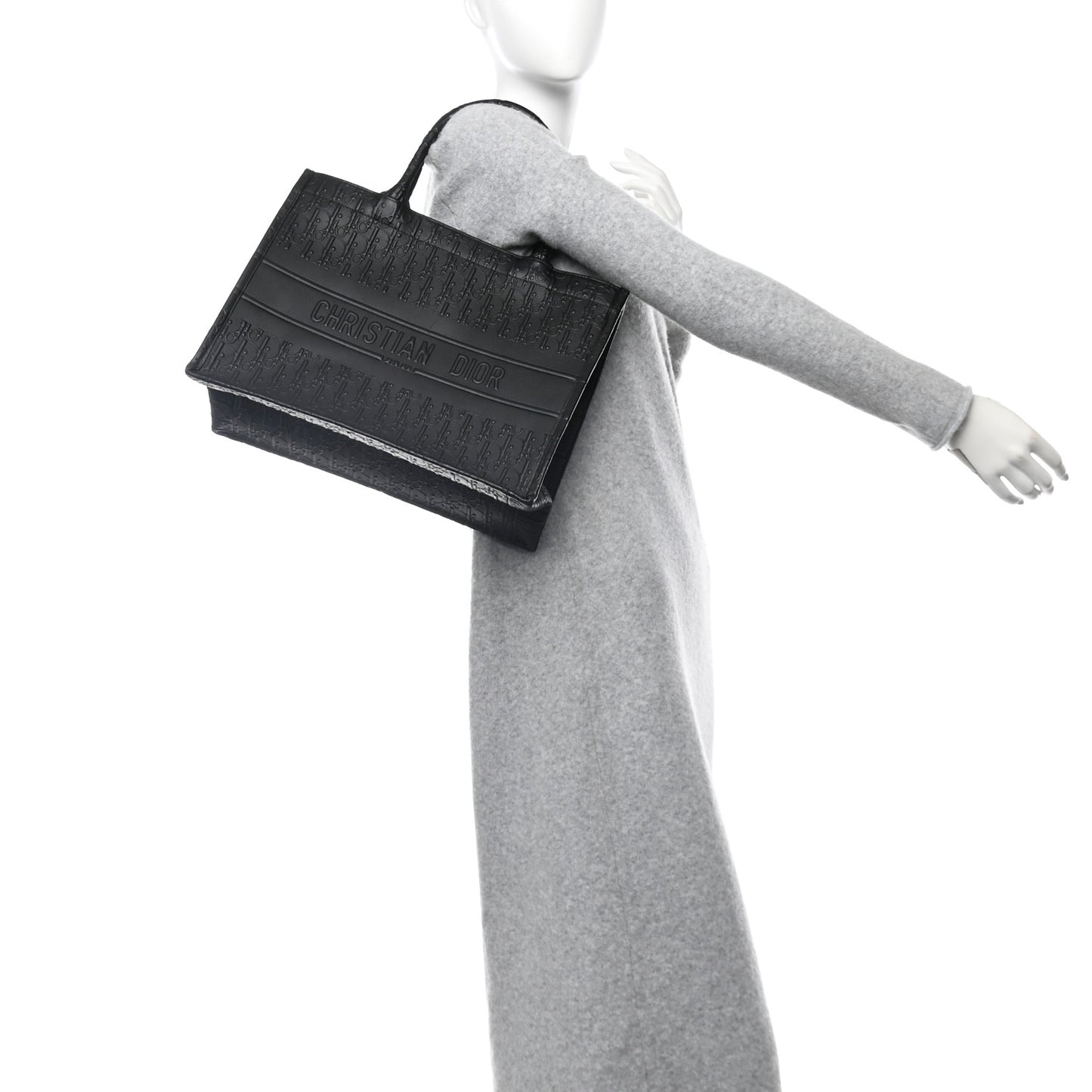 Oblique Calfskin Embossed Medium Book Tote Black