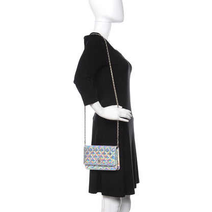 Chanel Iridescent Goatskin Quilted Wallet On Chain WOC Silver 2 of 12