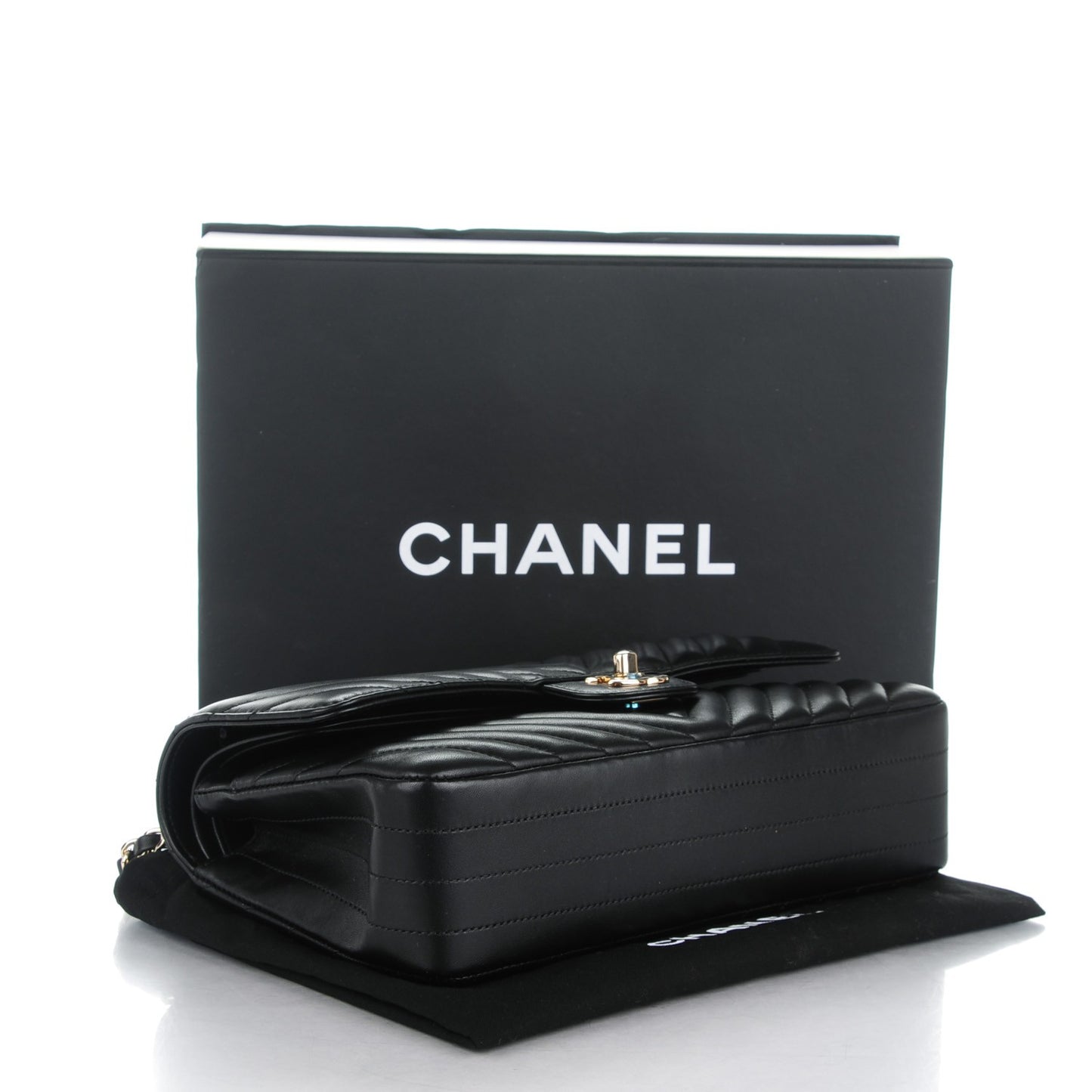 Lambskin Chevron Quilted Medium Double Flap Black