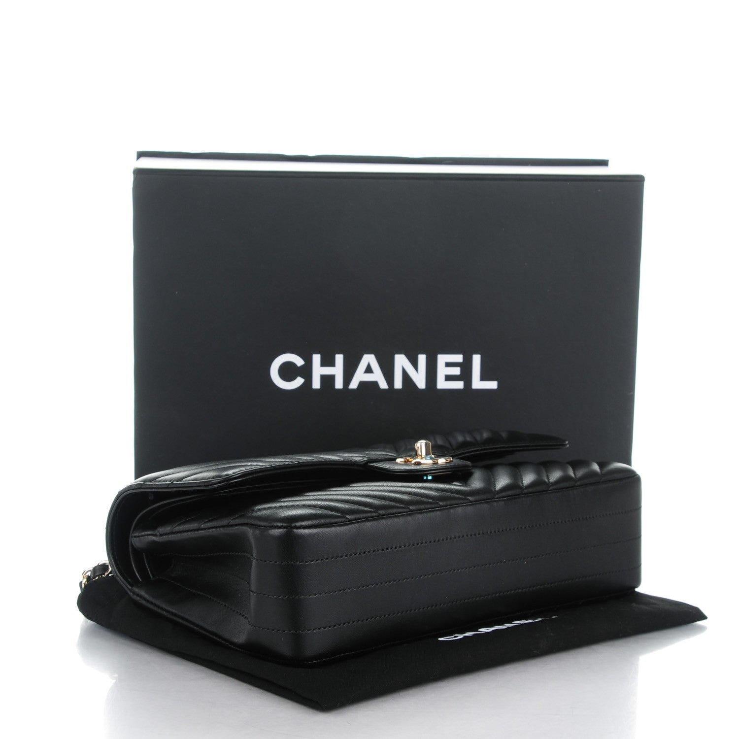 Chanel Lambskin Chevron Quilted Medium Double Flap Black 4 of 8