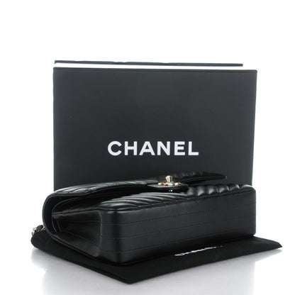 Chanel Lambskin Chevron Quilted Medium Double Flap Black 4 of 8