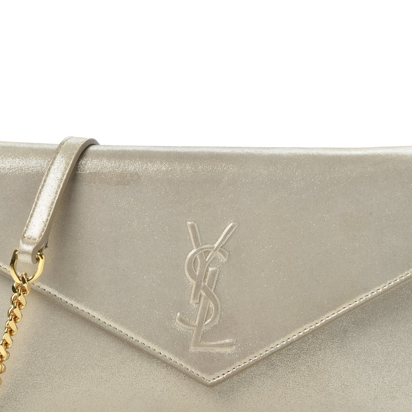 Metallic Fabric Monogram Envelope Chain Wallet Champagne