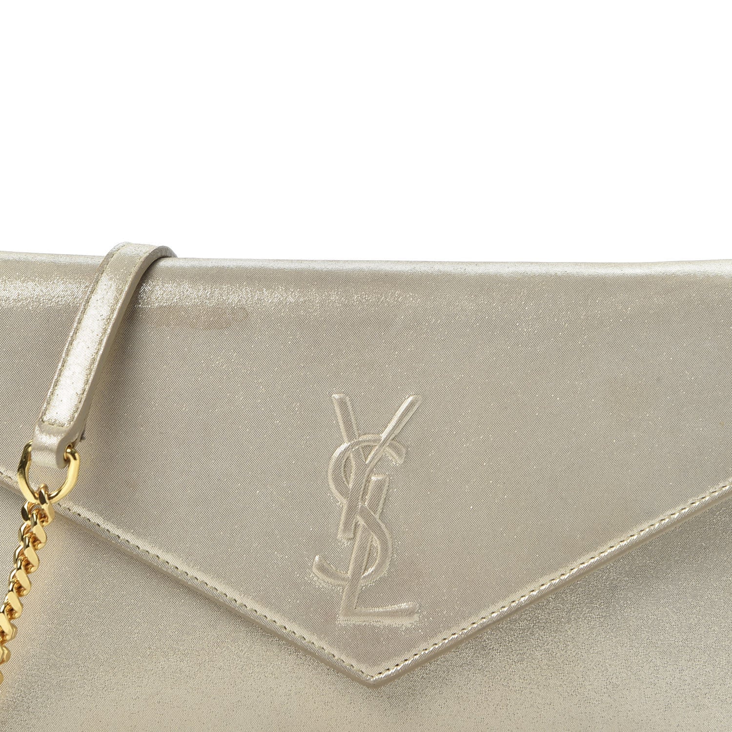 Saint Laurent Metallic Fabric Monogram Envelope Chain Wallet Champagne 15 of 15