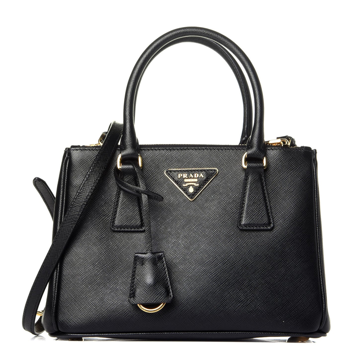 Saffiano Mini Galleria Double Zip Tote Black