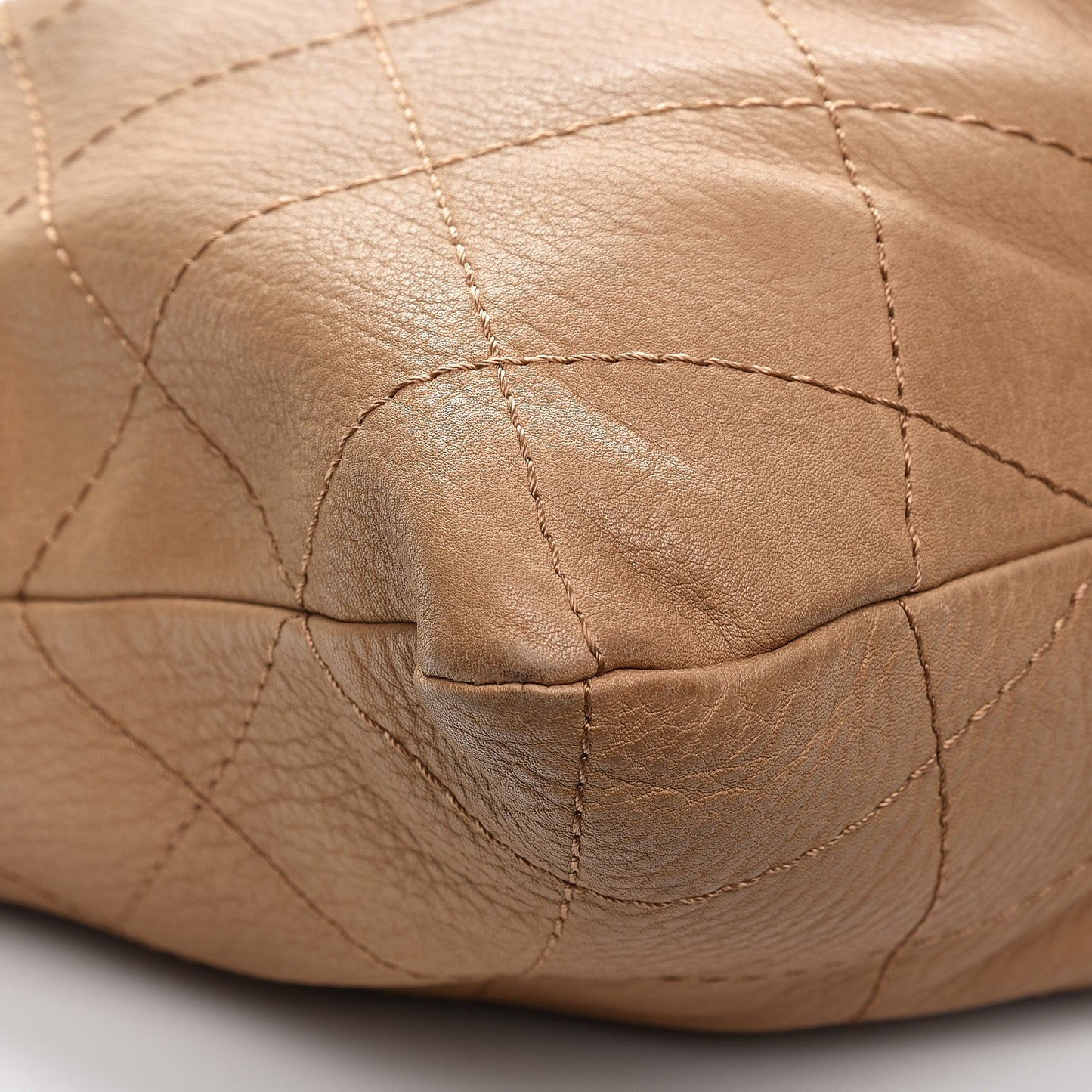 Calfskin Stitched Double Zip Hobo Beige