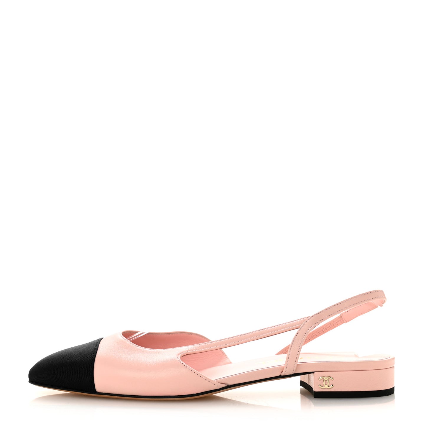 Calfskin Grosgrain Cap Toe CC Slingback Flats 39 Light Pink Black
