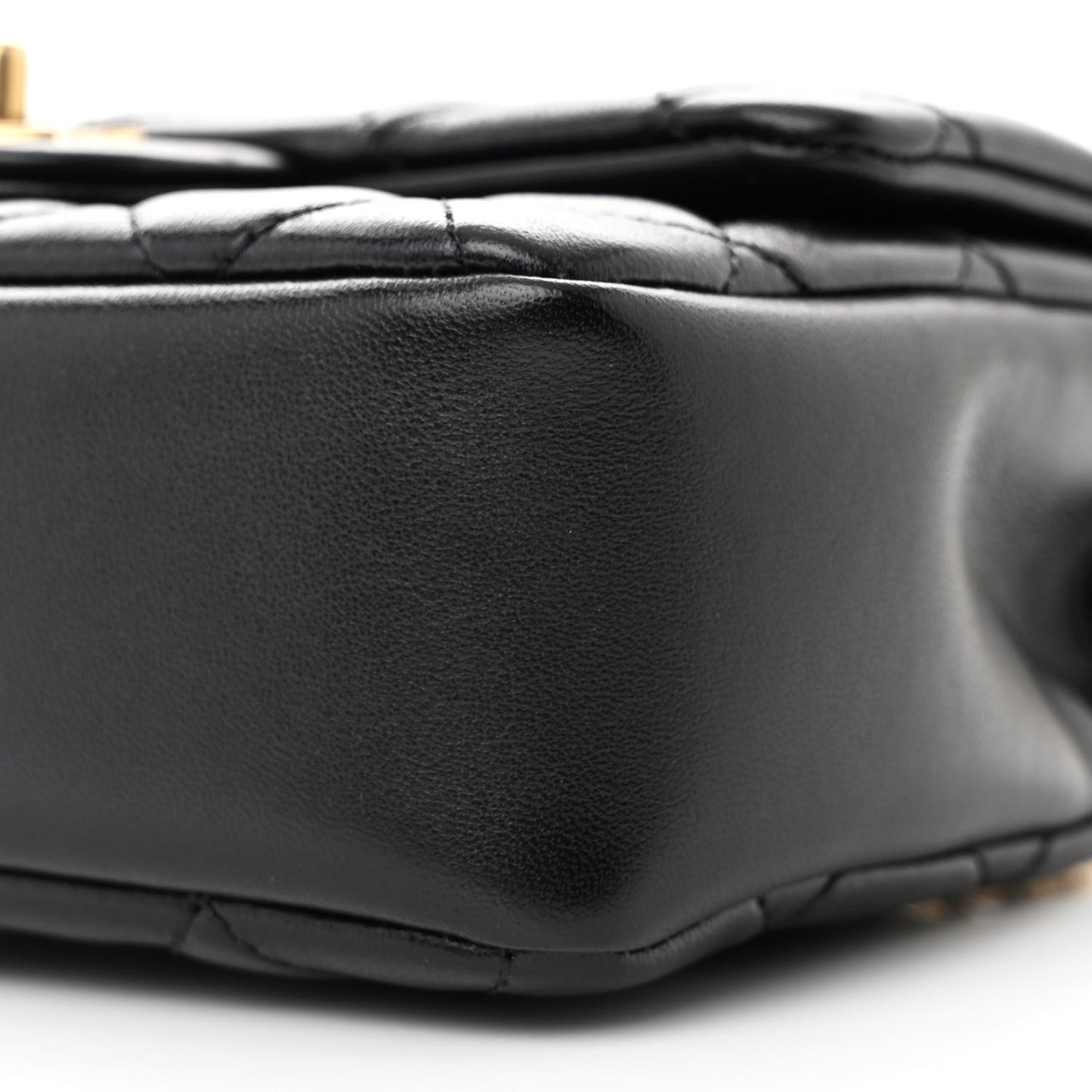 Shiny Lambskin Quilted Pearl Twist Mini Square Flap Black