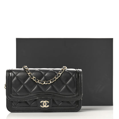 Chanel Lambskin Patent Quilted Phone Holder Wallet With Chain Black 10 of 10