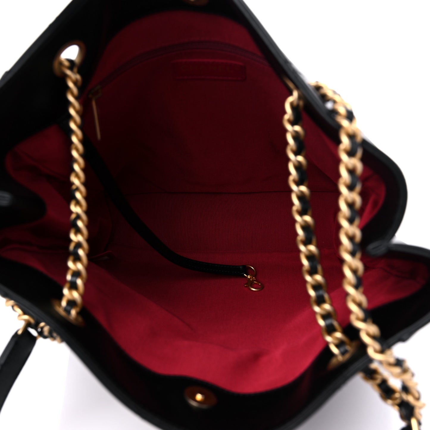 Calfskin Quilted CC Front Pocket Shopping Tote Black