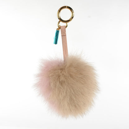 Fendi Fox Fur Vitello Elite Bi-Color Pom Pom Bag Charm Rosa Cammello Cipria 3 of 6