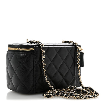 Chanel Caviar Quilted Crystal CC Logo Vanity Case With Chain Black 3 of 10