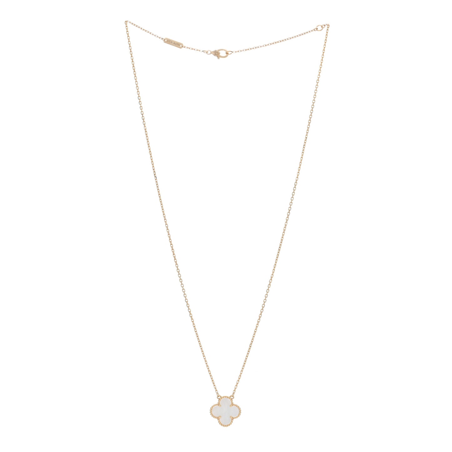 18K Yellow Gold Mother of Pearl Vintage Alhambra Pendant Necklace