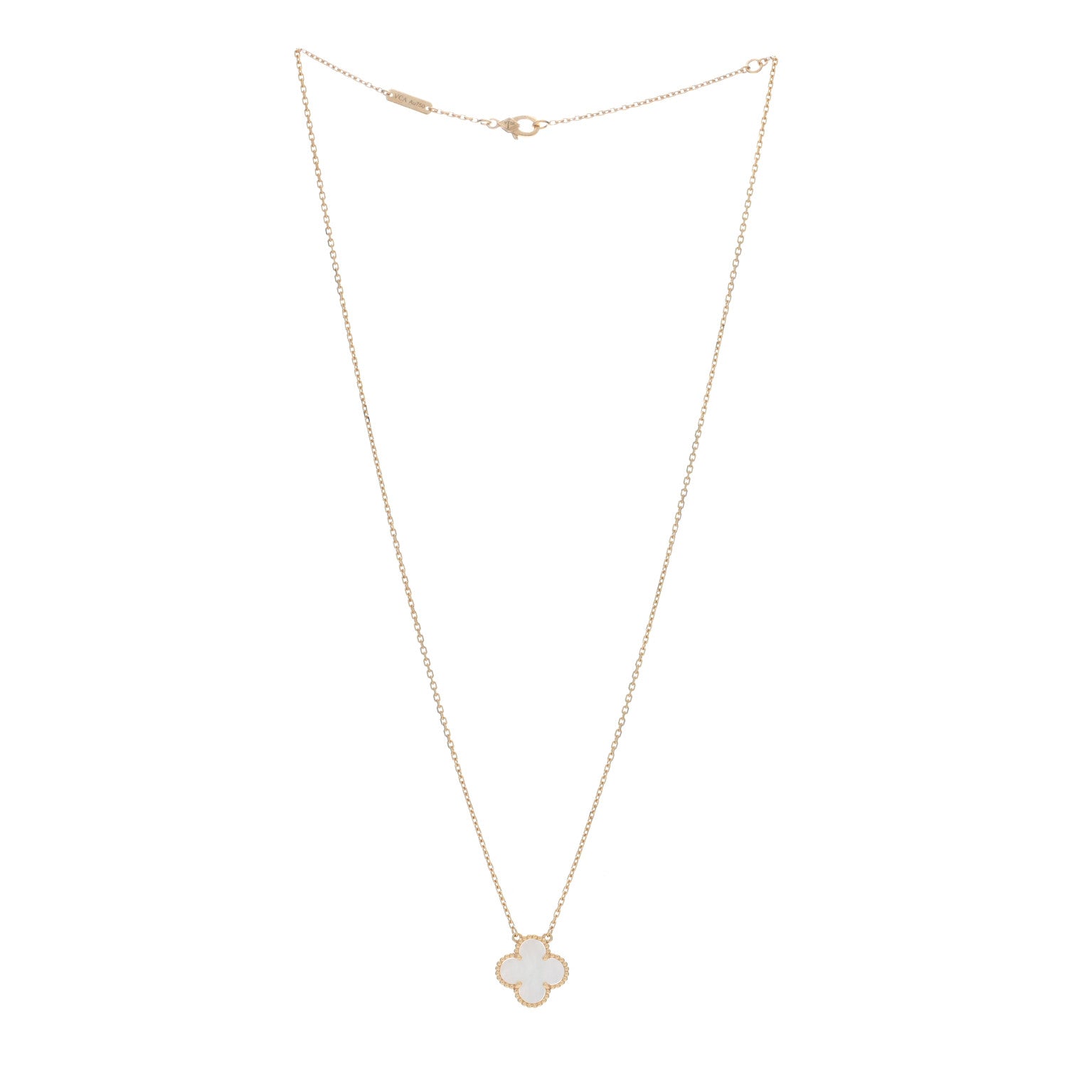 Van Cleef & Arpels 18K Yellow Gold Mother of Pearl Vintage Alhambra Pendant Necklace 3 of 5