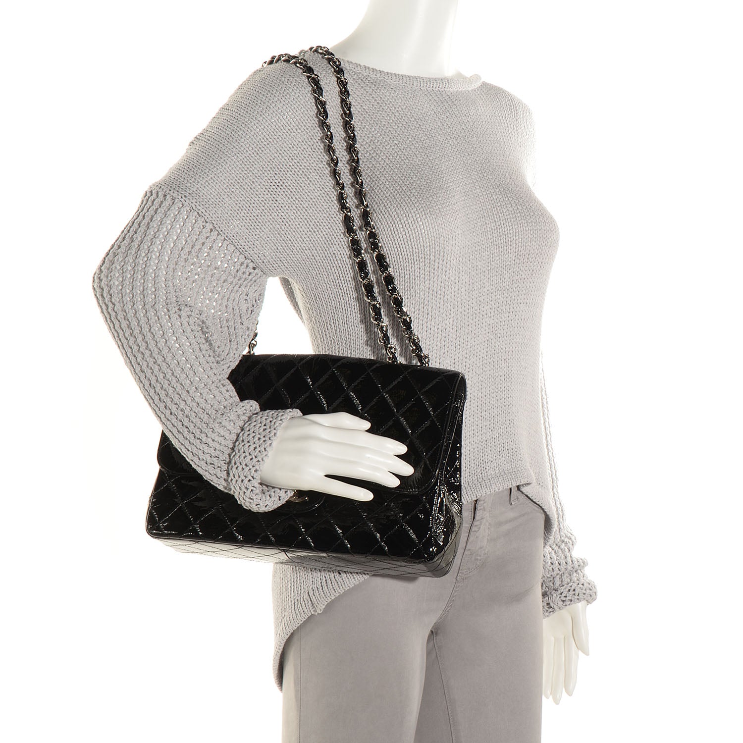 Chanel Distressed Patent Jumbo Single Flap Black 2 of 8