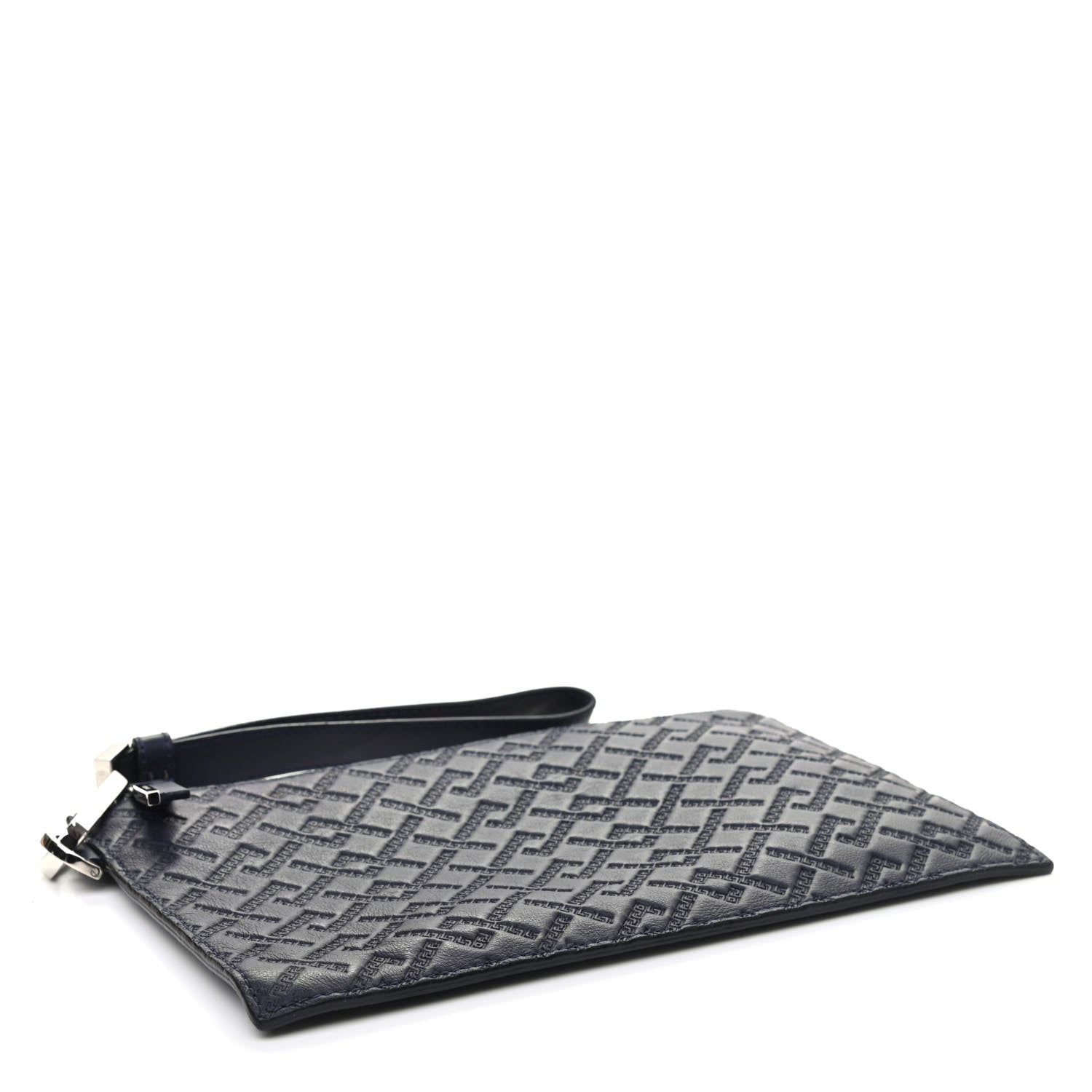 Versace Calfskin Greca Argyle Embossed Wristlet Pouch Navy 4 of 6