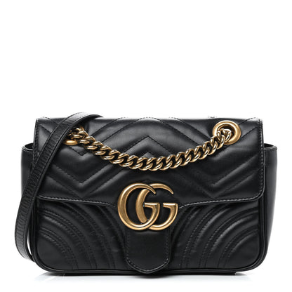 Gucci Calfskin Matelasse Mini GG Marmont Shoulder Bag Black 1 of 9