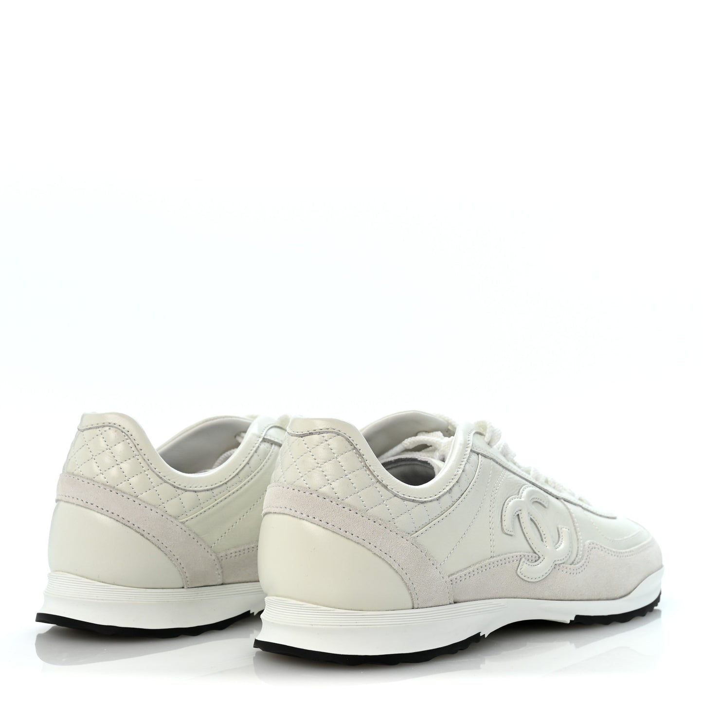 Suede Calfskin Quilted CC Sneakers 39 White Black