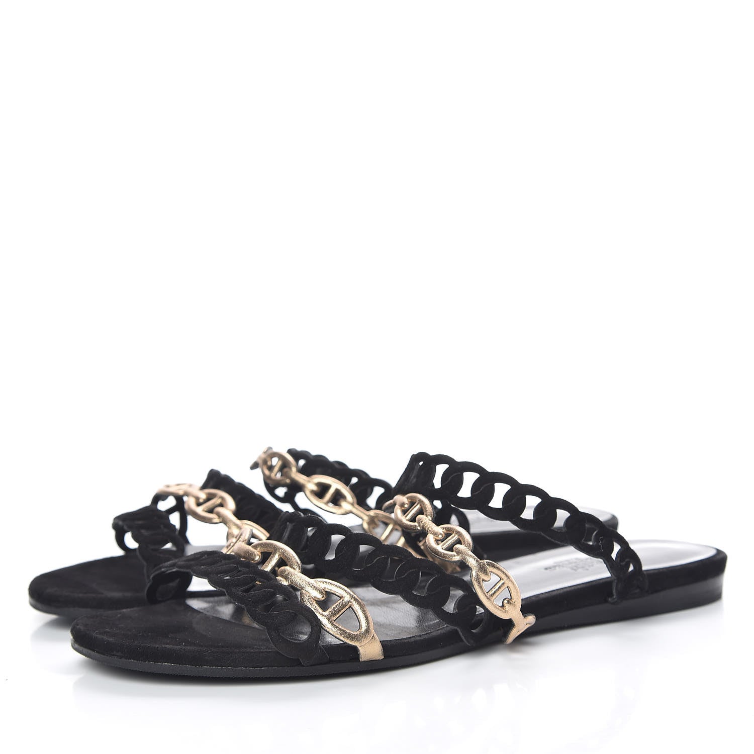 Hermes Metallic Nappa Suede Chaine d'Ancre Nude Sandals 38 Black Aged Gold 3 of 8
