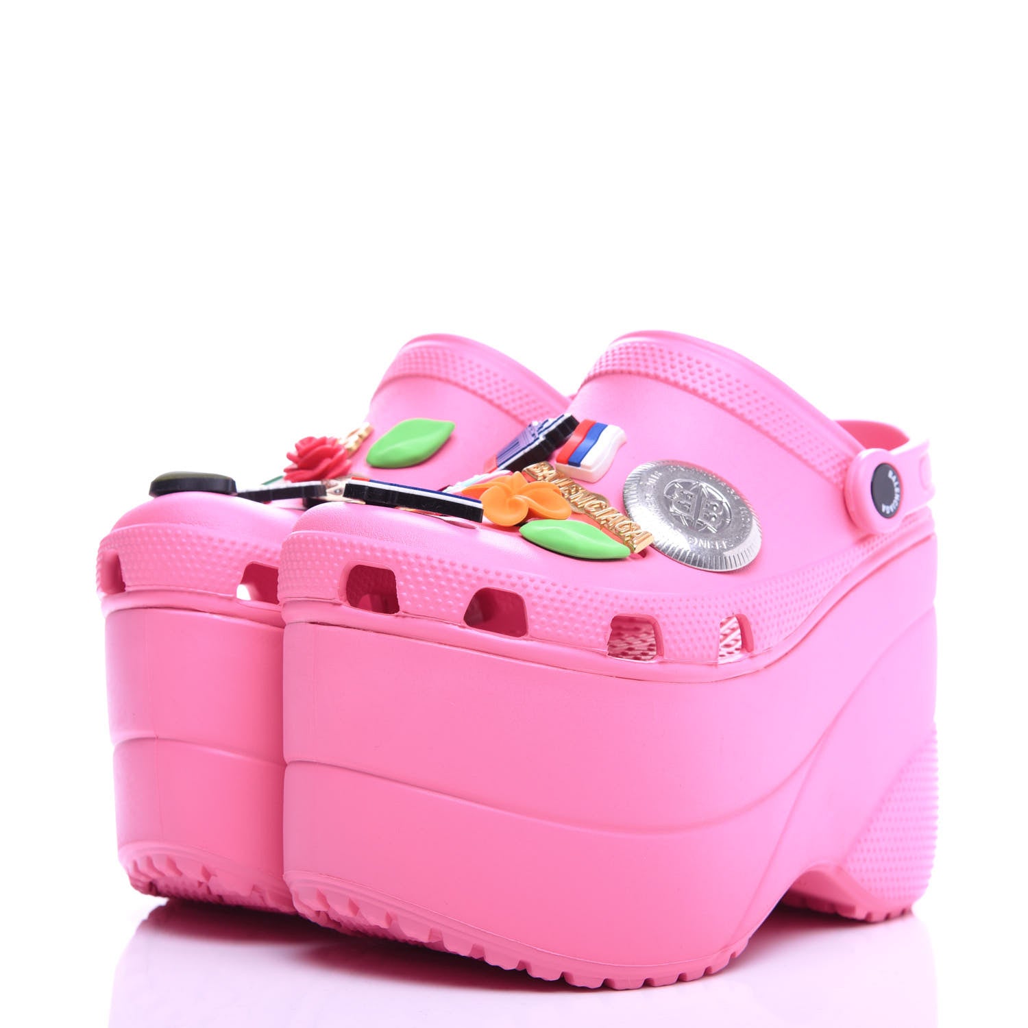 Balenciaga X CROCS Rubber Textured Womens Platform Sandals 36 Rose Bonbon 3 of 9