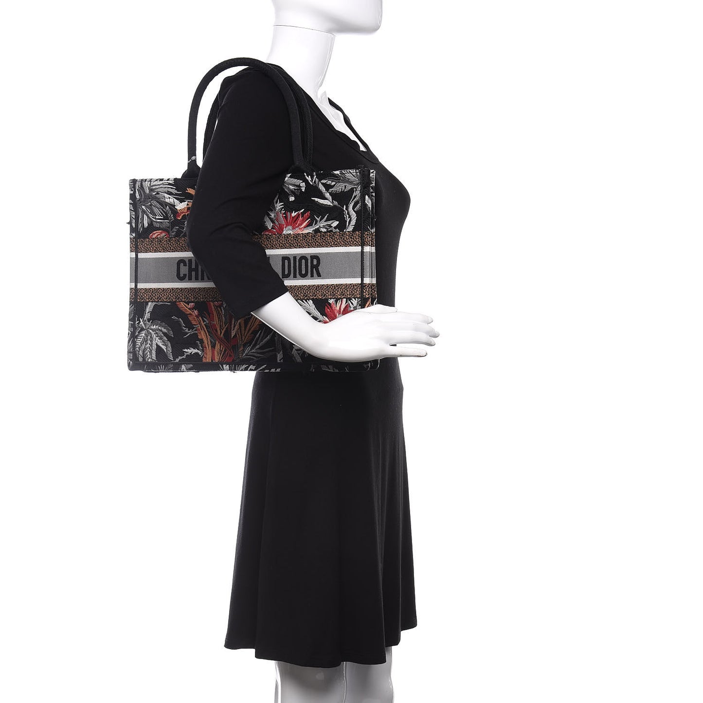 Canvas Embroidered Medium Camouflage Flowers Book Tote Black Multicolor