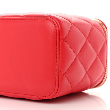 Chanel Lambskin Quilted Small Pearl Crush Vanity Case With Chain Red 10 of 11