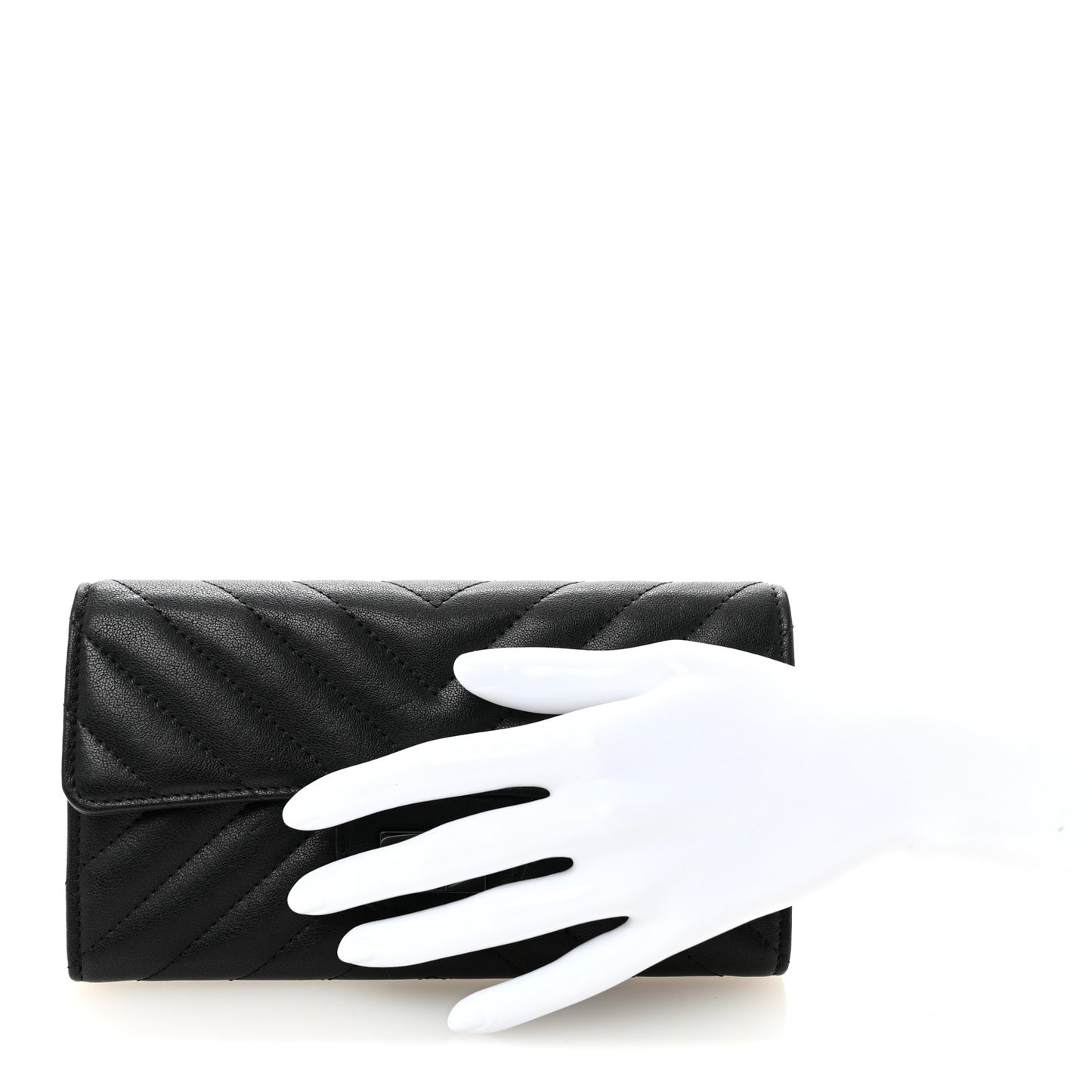 Sheepskin Chevron Quilted Reissue Large Gusset Flap Wallet So Black
