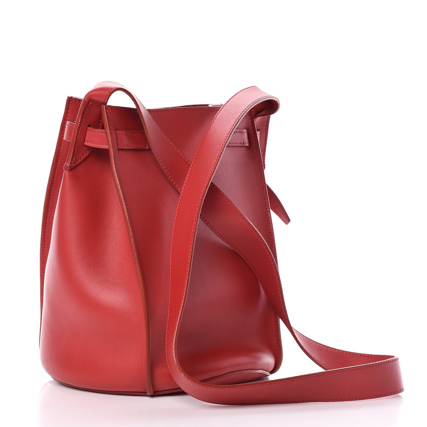 Smooth Calfskin Long Strap Big Bucket Bag Pop Red