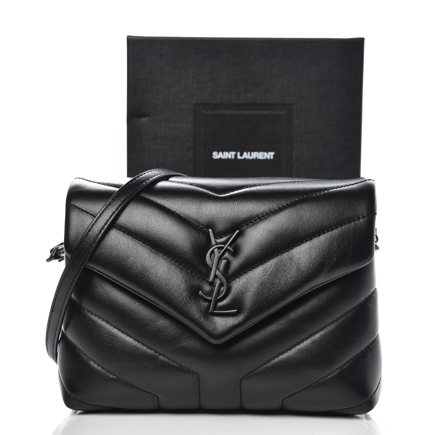 Saint Laurent Calfskin Y Quilted Monogram Toy Loulou Crossbody Bag Black 9 of 9