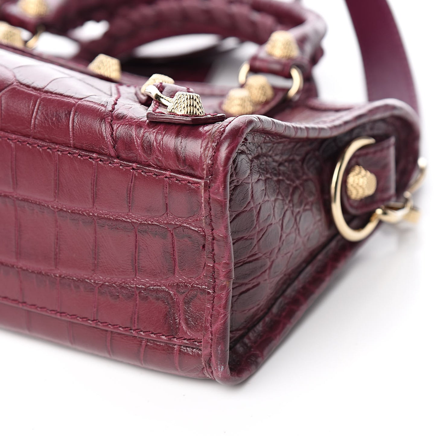 Calfskin Crocodile Embossed Giant 12 Gold Hardware Mini City Violet Prune