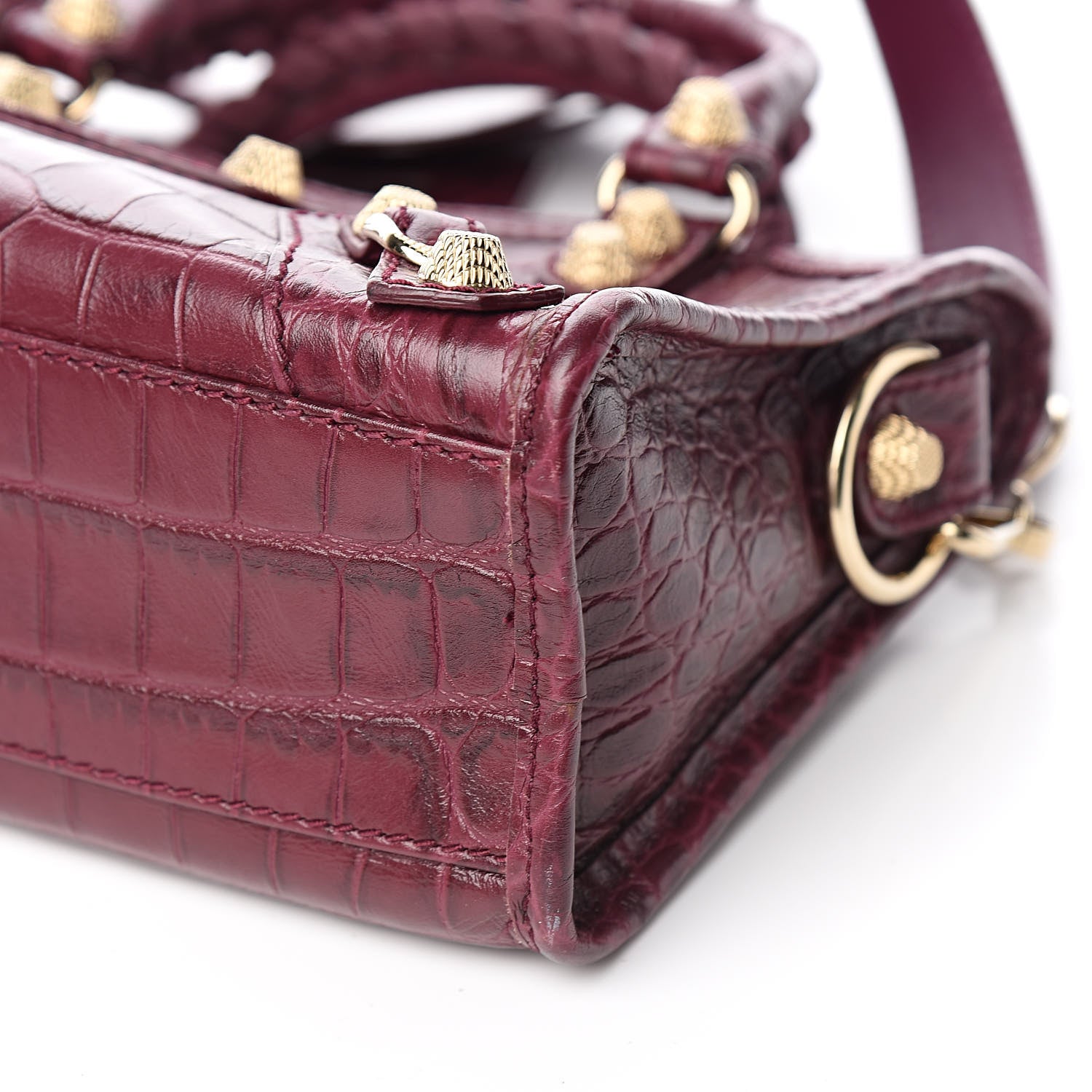 Balenciaga Calfskin Crocodile Embossed Giant 12 Gold Hardware Mini City Violet Prune 9 of 10