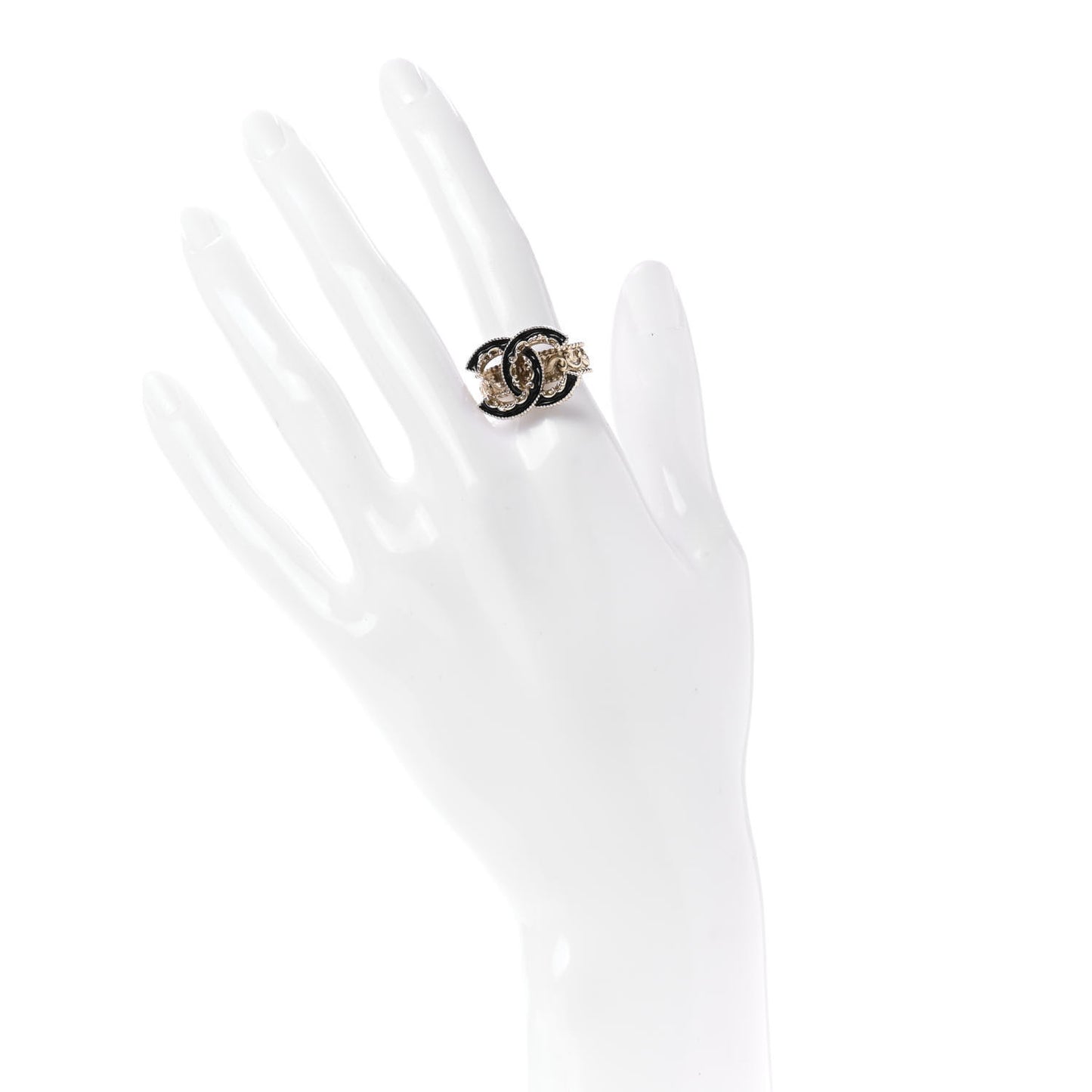 Enamel CC Baroque Ring 6 Black Gold