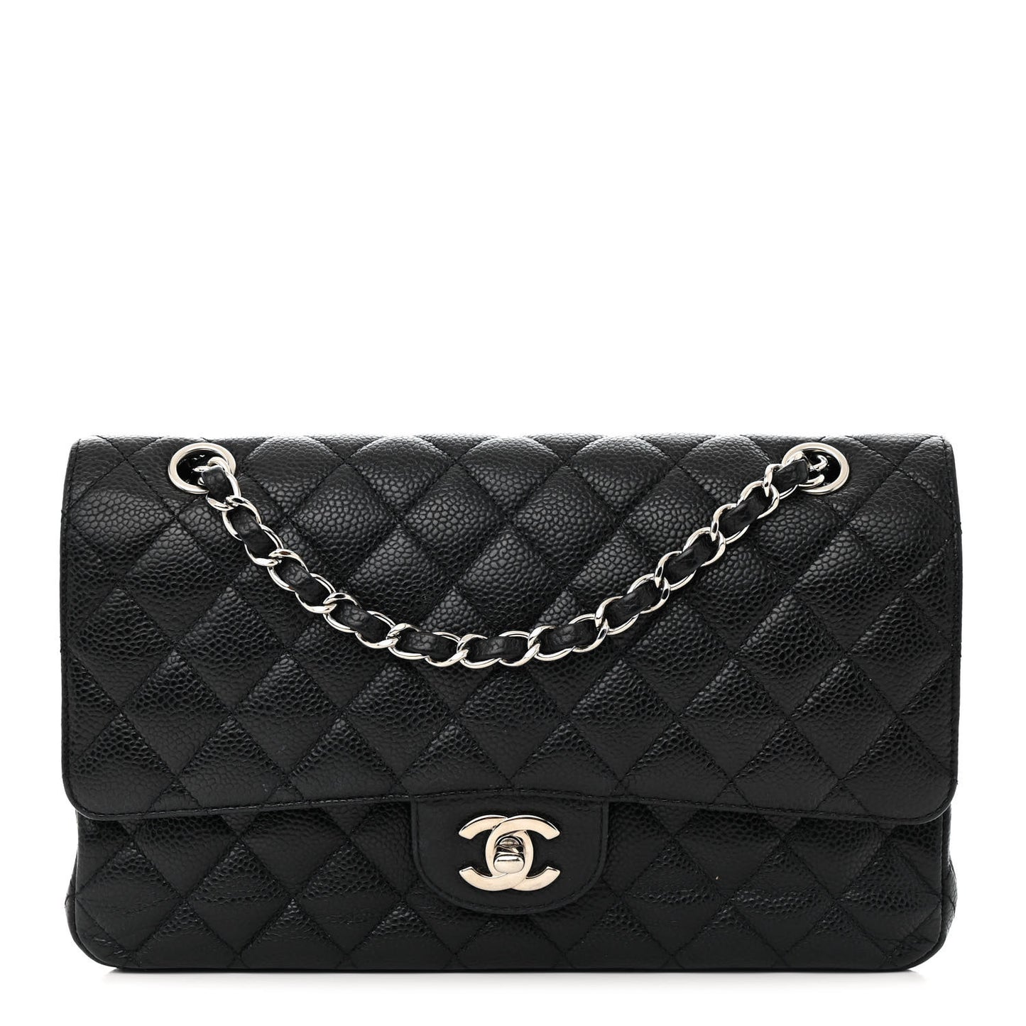 Caviar Quilted Medium Double Flap Black