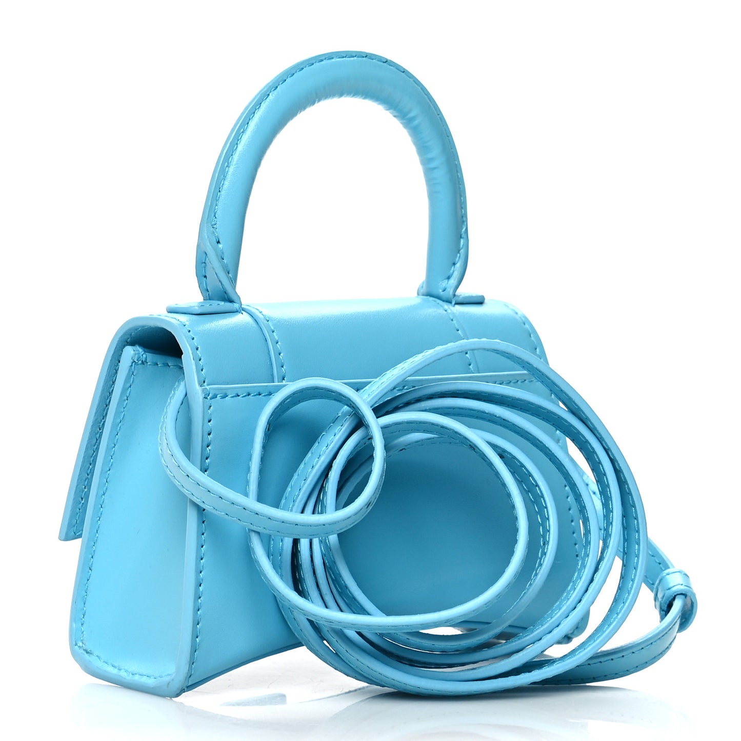 Shiny Box Calfskin Tonal B Hourglass Top Handle Bag Mini Azur