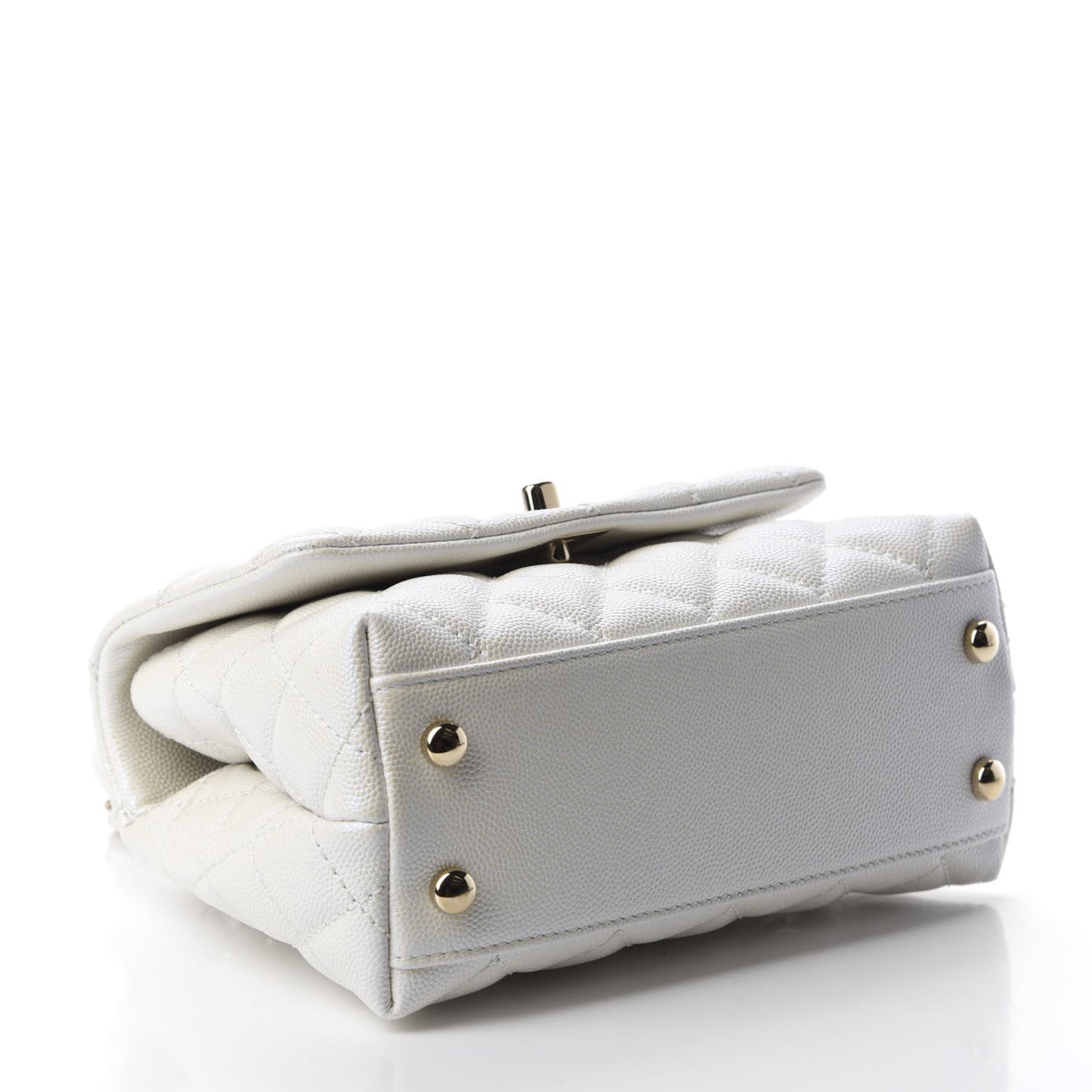 Iridescent Caviar Quilted Extra Mini Coco Handle Flap Ivory