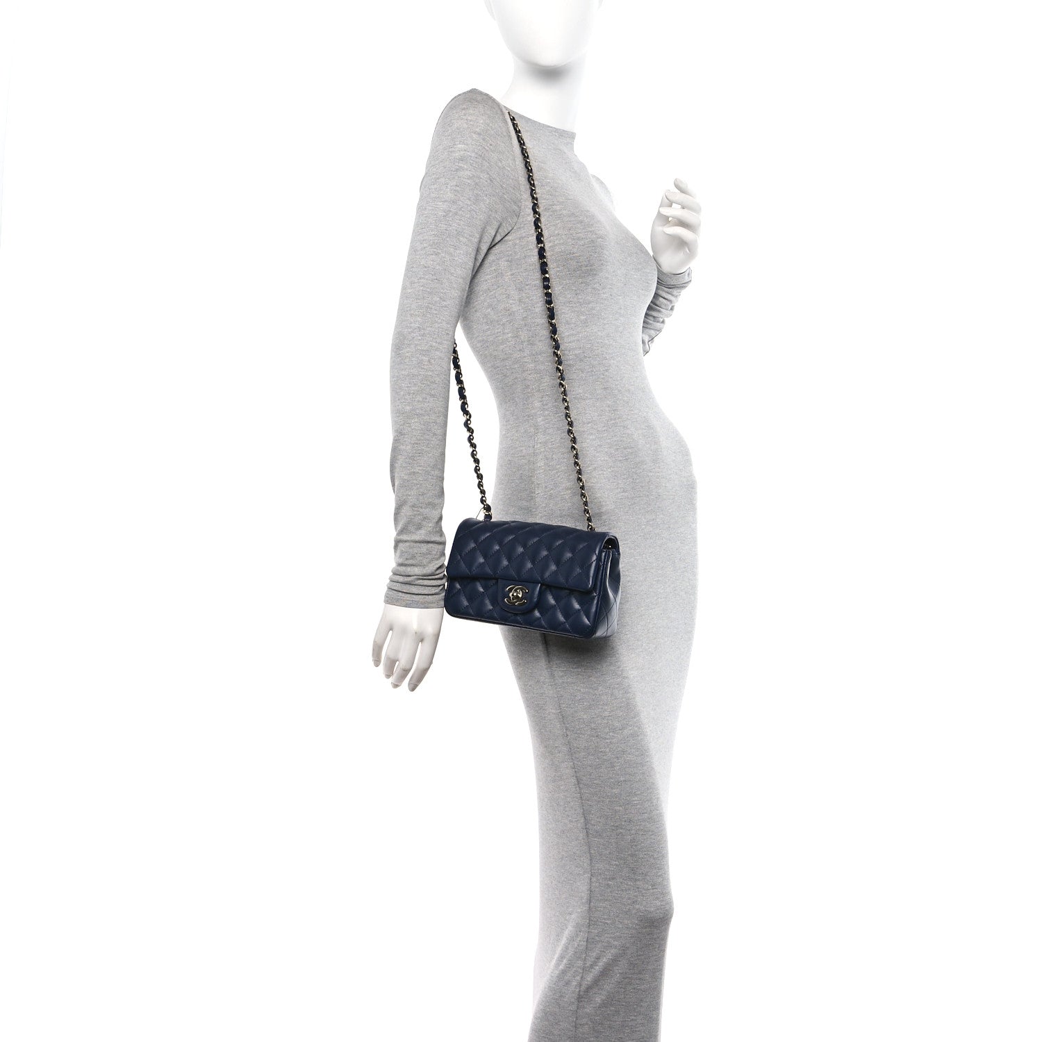 Chanel Lambskin Quilted Mini Rectangular Flap Dark Navy Blue 2 of 11