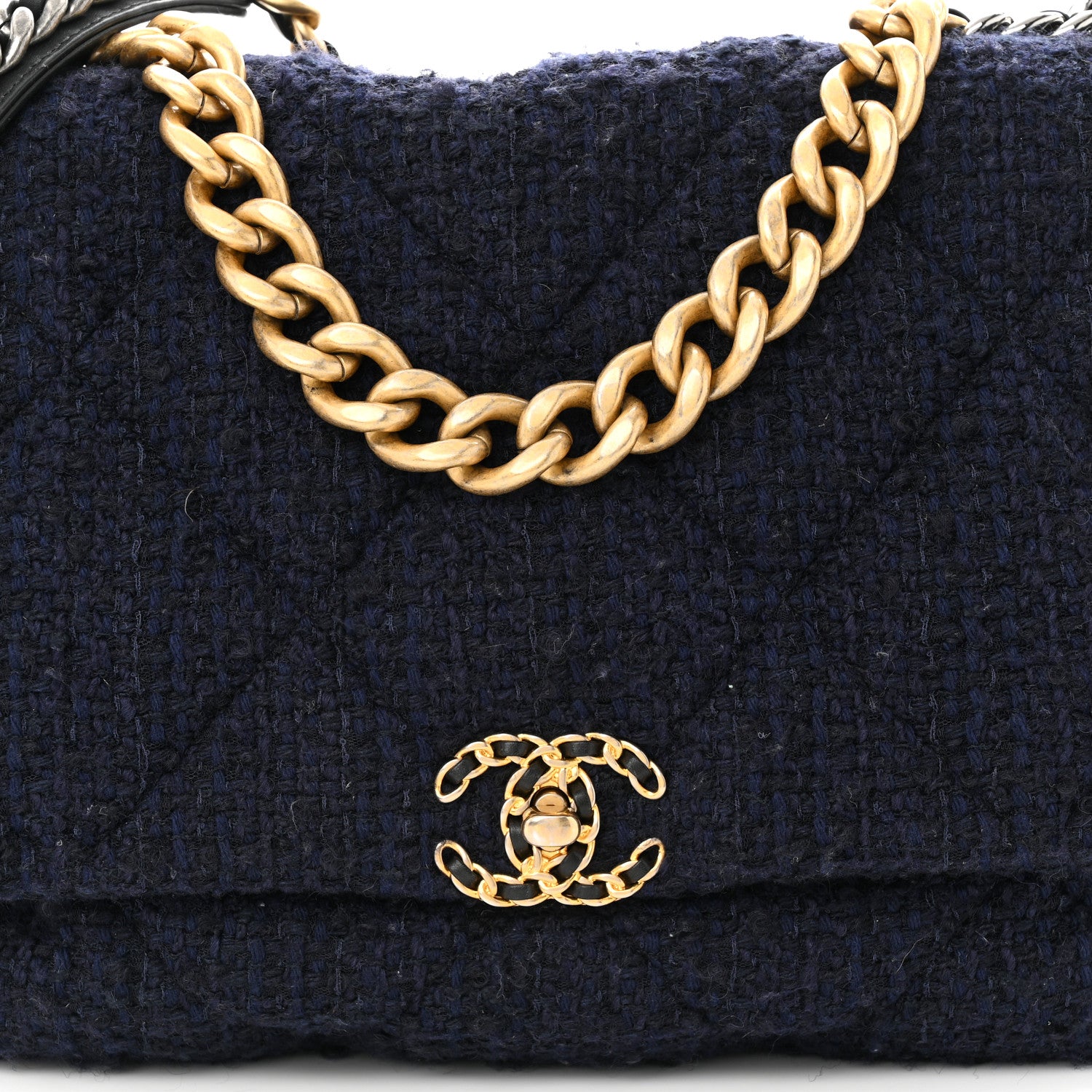 Chanel Tweed Quilted Maxi Chanel 19 Flap Navy 8 of 11
