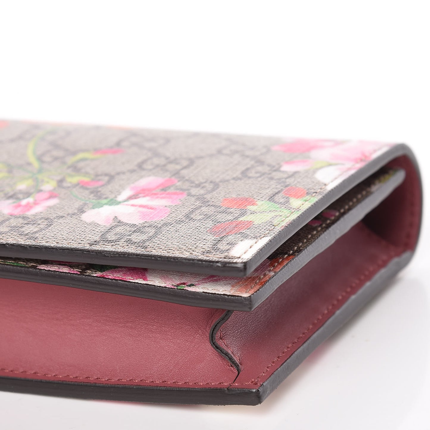 GG Supreme Monogram Blooms Chain Wallet Beige Multicolor Dry Rose