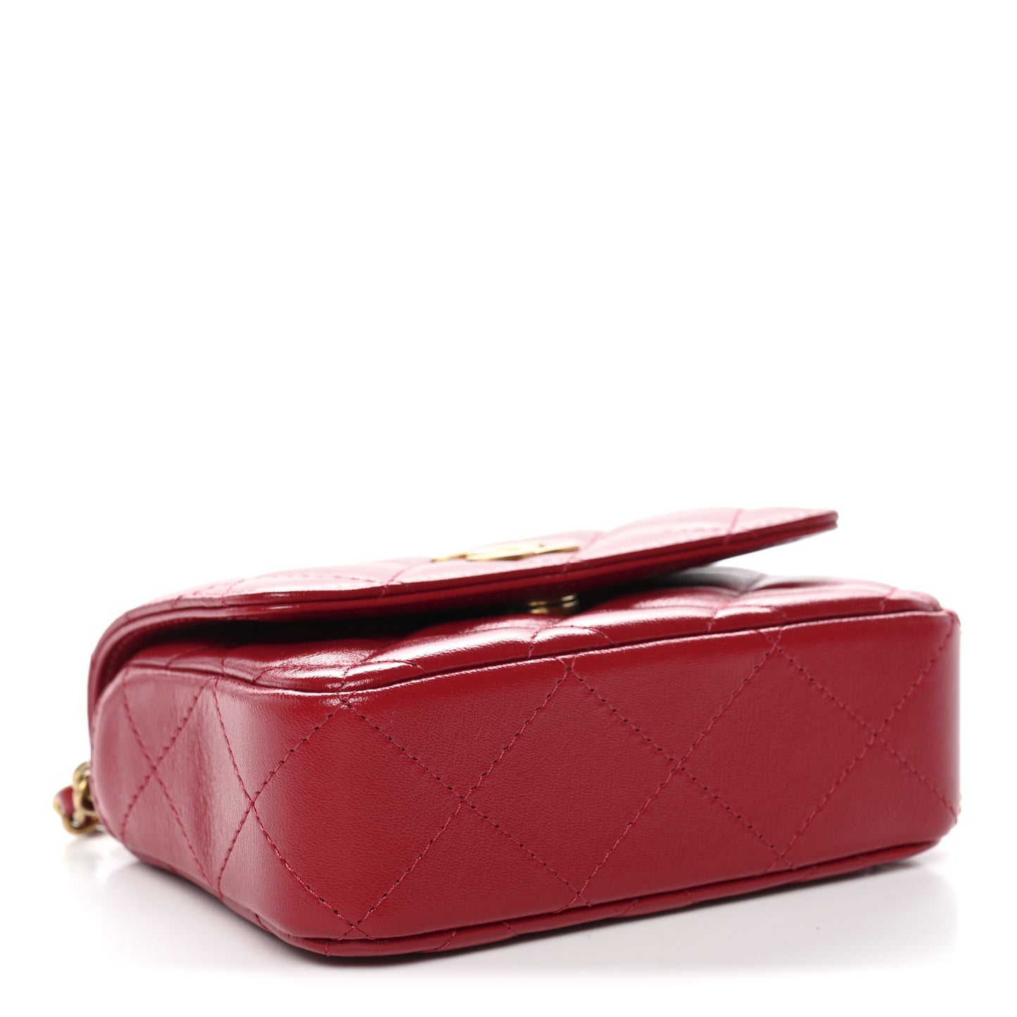 Shiny Lambskin Quilted Mini Metal Top Handle Clutch With Chain  Red