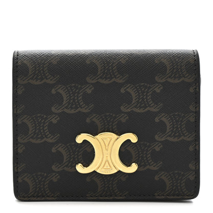 Celine Canvas Triomphe Compact Wallet Tan 1 of 8