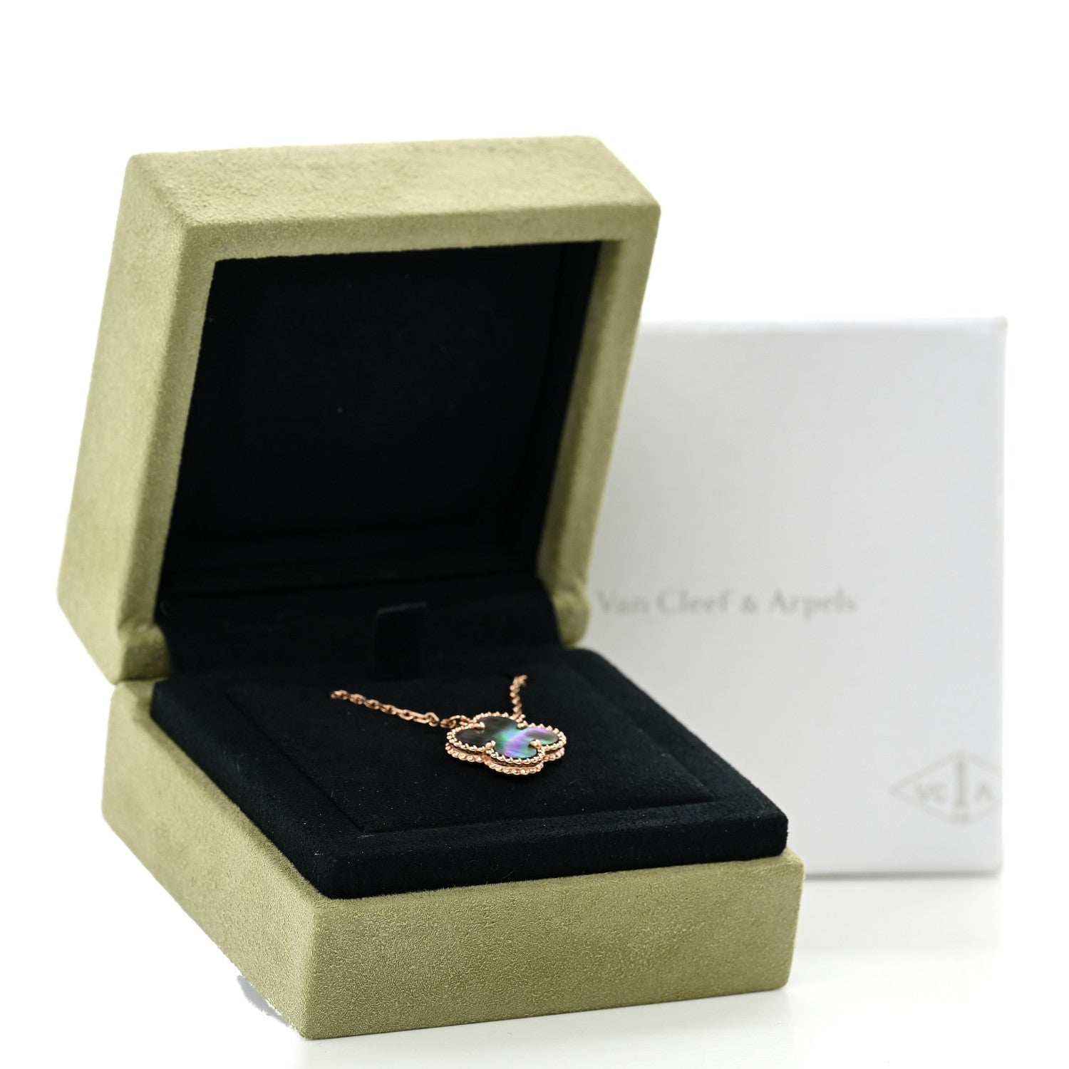 Van Cleef & Arpels 18K Rose Gold Gray Mother of Pearl Vintage Alhambra Pendant Necklace 6 of 6