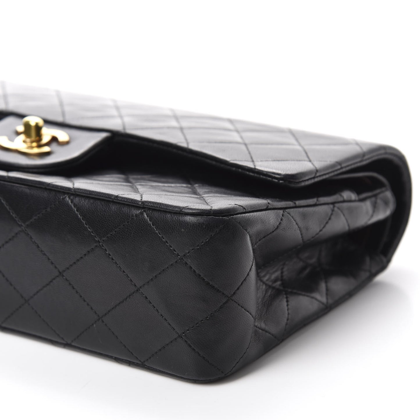 Lambskin Quilted Medium Double Flap Black