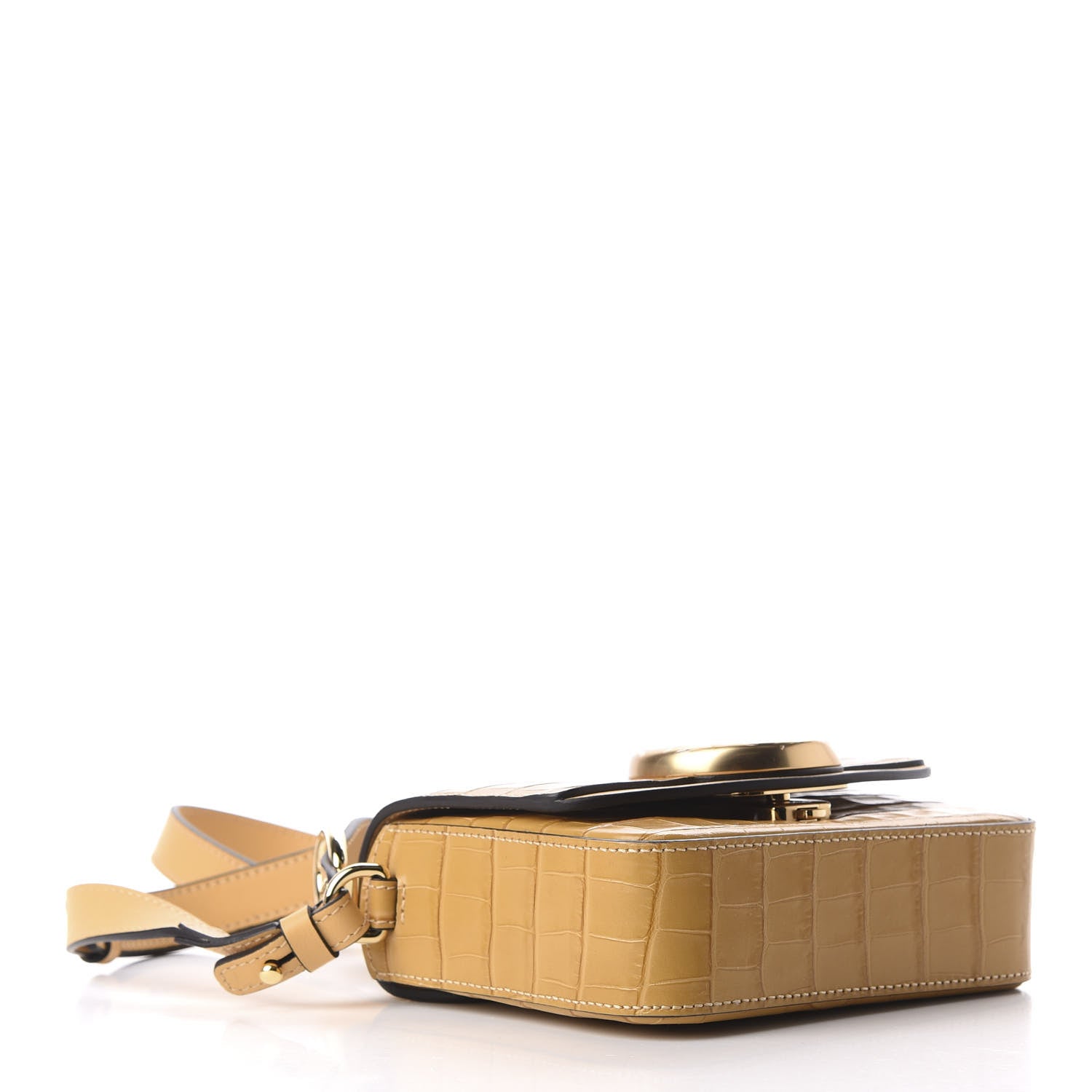 Chloe Calfskin Crocodile Embossed Mini C Double Carry Honey Gold 4 of 9