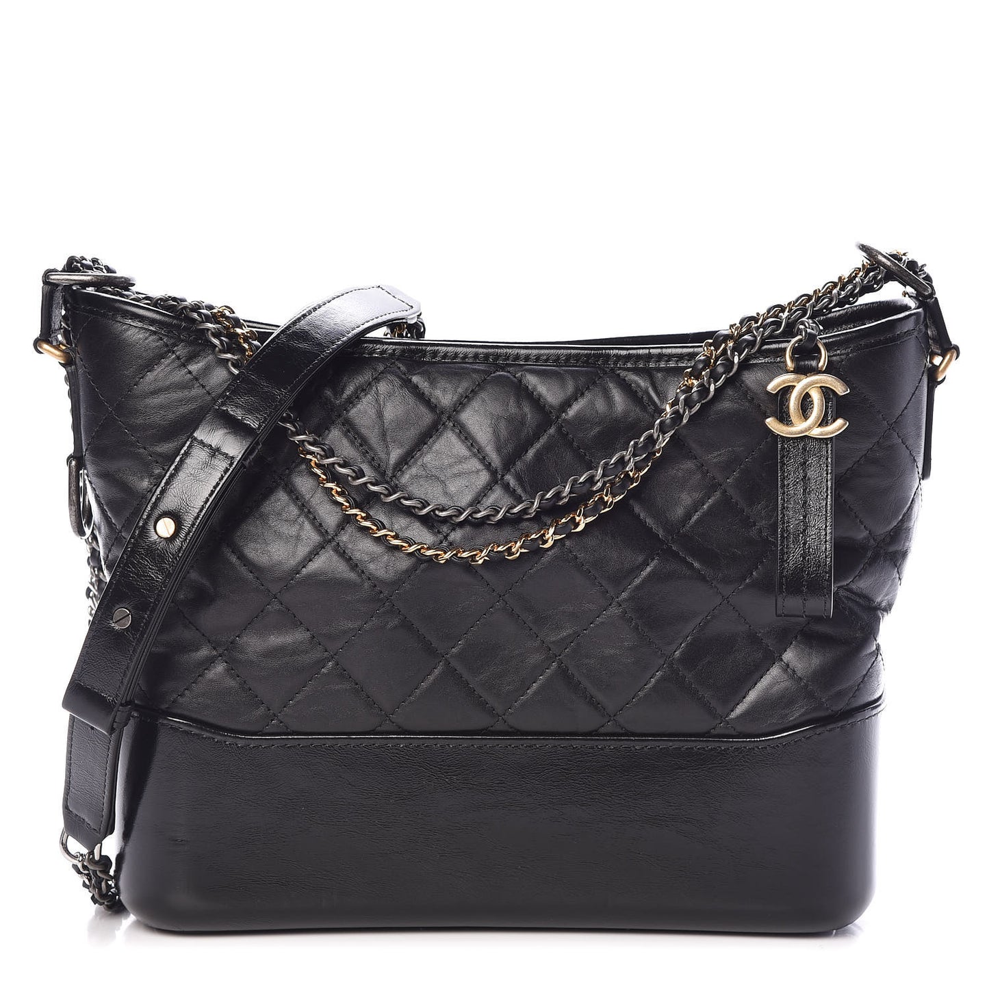 Aged Calfskin Quilted Medium Gabrielle Hobo Black