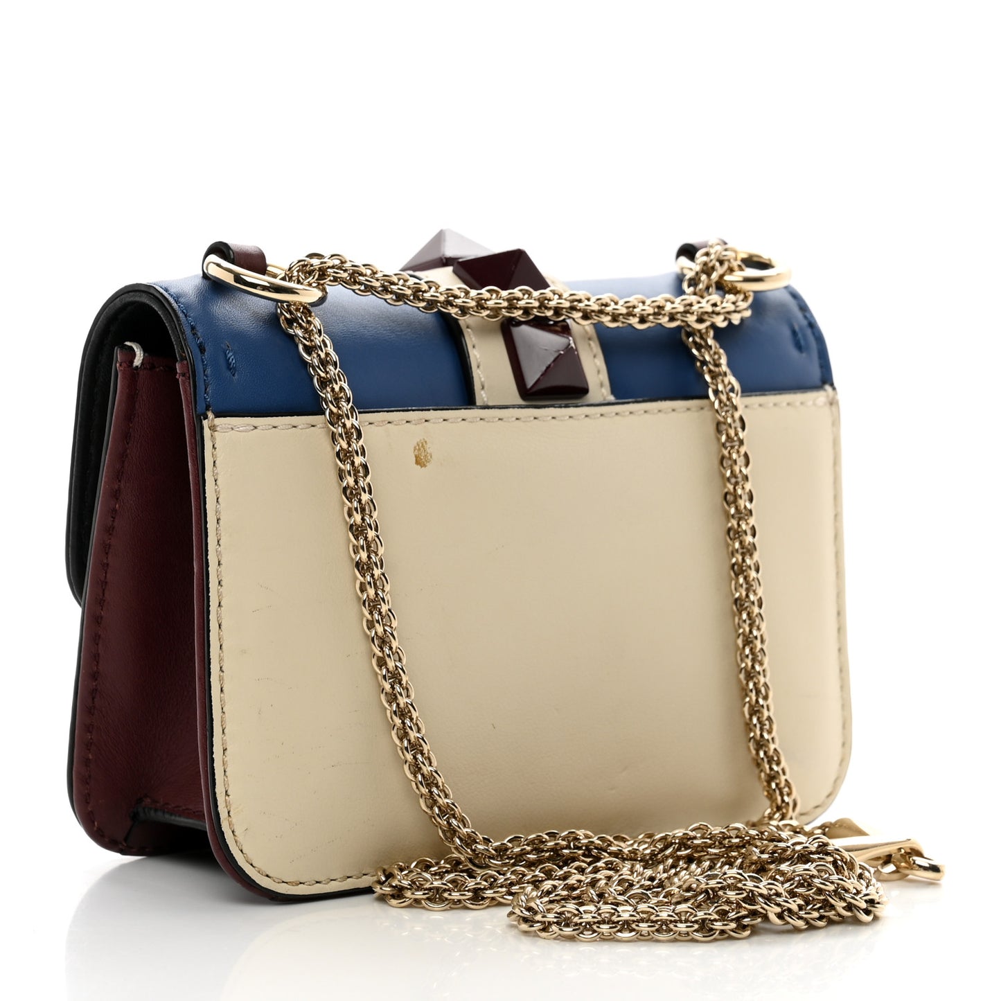 Vitello Mini Glam Lock Rockstud Flap Blue White Burgundy