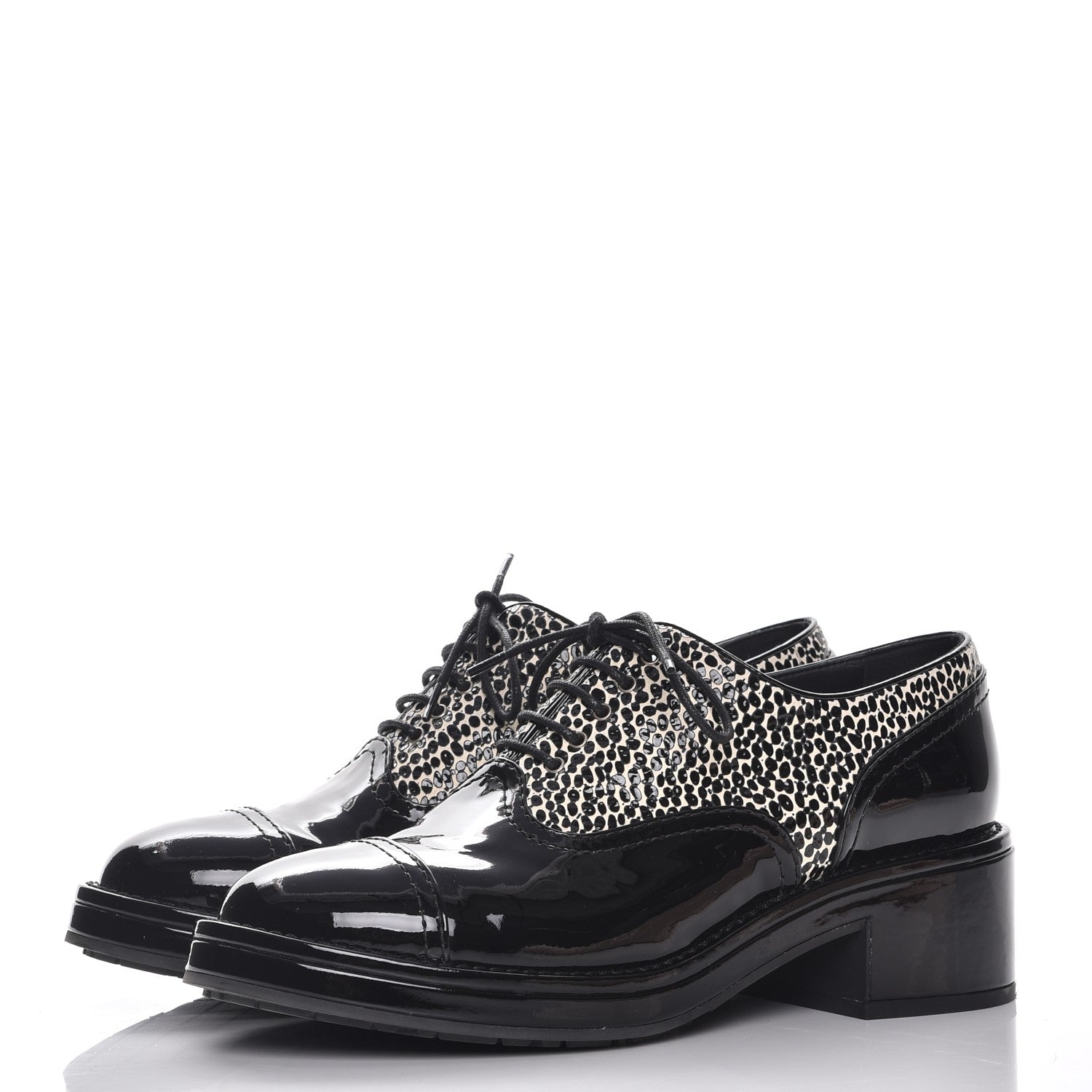 Chanel Patent CC Lace Up Oxfords 40 Black White 3 of 9