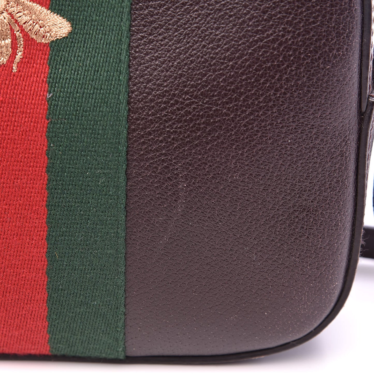Textured Calfskin Web Small Webby Bee Shoulder Bag Brown Coffee